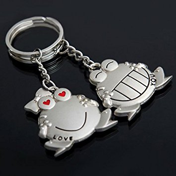 1 PAIR FROG LOVE YOU KEYRING KEYCHAIN SILVER FINISH