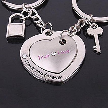 SET OF SILVER FINISH I LOVE YOU AND TRUE LOVE KEYRING KEYCHAIN