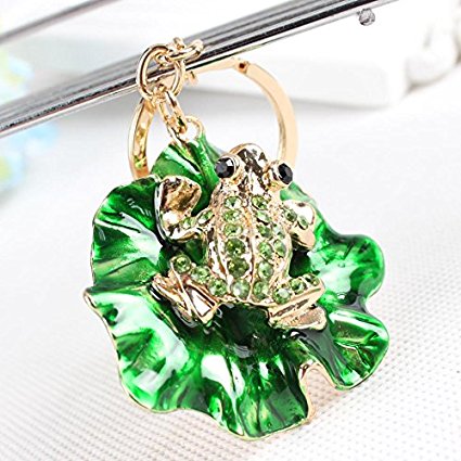 CRYSTAL GREEN FROG ON A LILLY PAD KEYRING