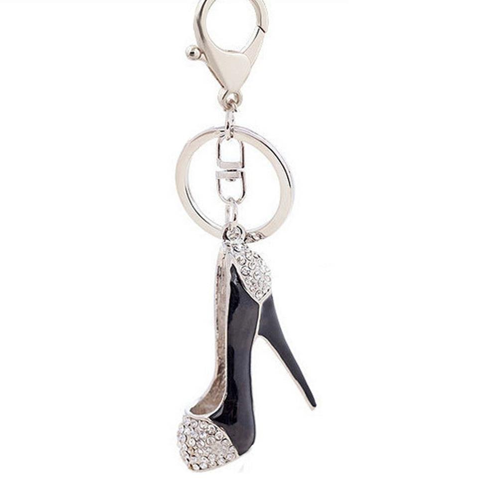 BLACK AND PINK HIGH HEEL SHOE KEYRING WITH CRYSTAL FINISH