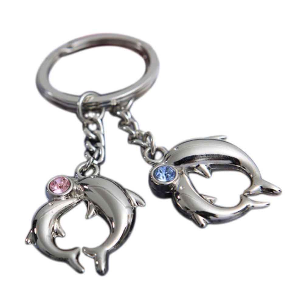 PAIR OF SILVER FINISH DOLPHIN KEYRINGS