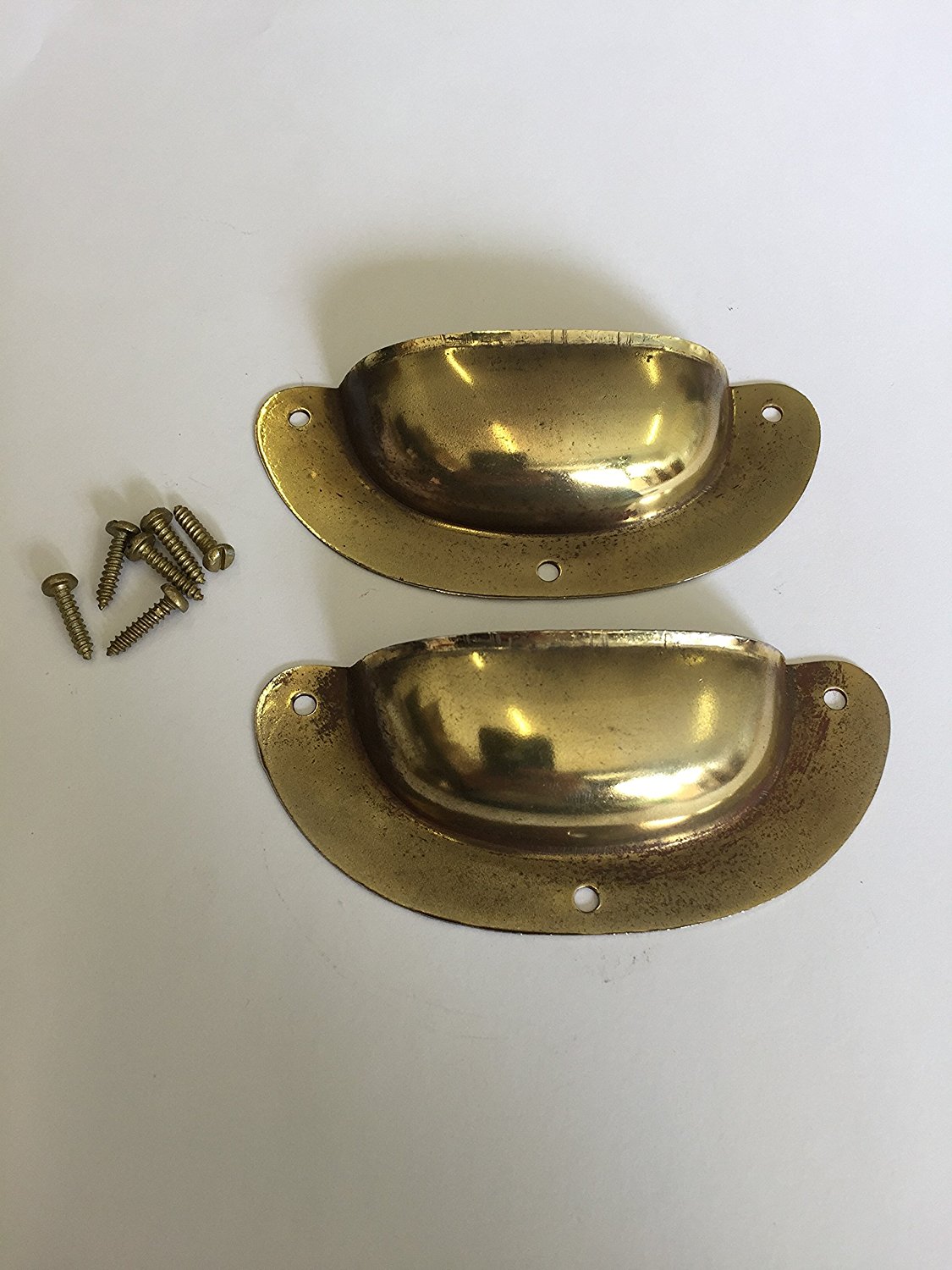 SET OF 2 SMALL BRASS FINISH RUSTIC ANTIQUE STYLE CUP HANDLES