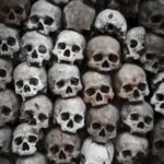 Repeating skull pattern in grayscale used as an edgy background design