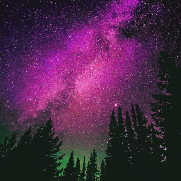 Mesmerizing view of the Northern Lights with vibrant purple hues and starry sky, perfect for LED Box Frame.