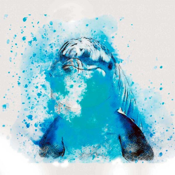 Abstract artistic painting of a dolphin in shades of blue, perfect for creating a calming aquatic atmosphere in your LED Box Frame.