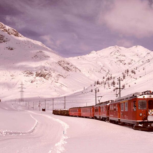 Siberian train navigating a snow-covered mountain landscape, perfect for LED Box Frame display.