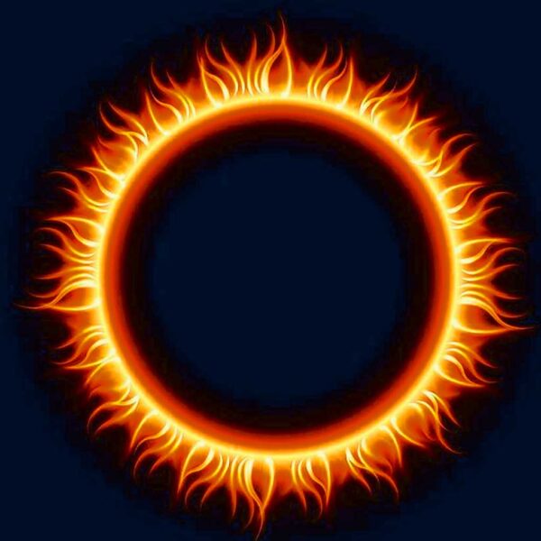 Vivid digital artwork of a sun-like shape with fiery, radiant beams, perfect for LED Box Frames.