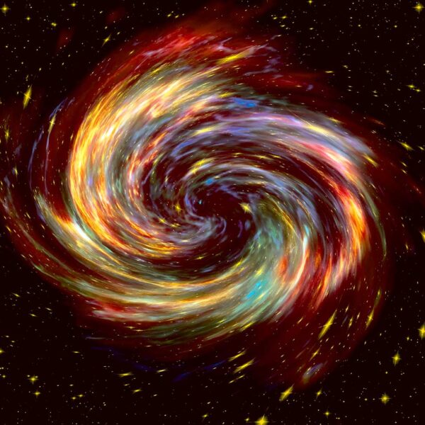 Stunning image of the Cassiopeia Galaxy with vibrant swirling colors, perfect for display in an LED Box Frame, bringing cosmic beauty to your space.