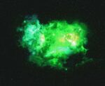 Vibrant green nebula with scattered stars, ideal for display with LED Box Frame’s customizable lighting effects.
