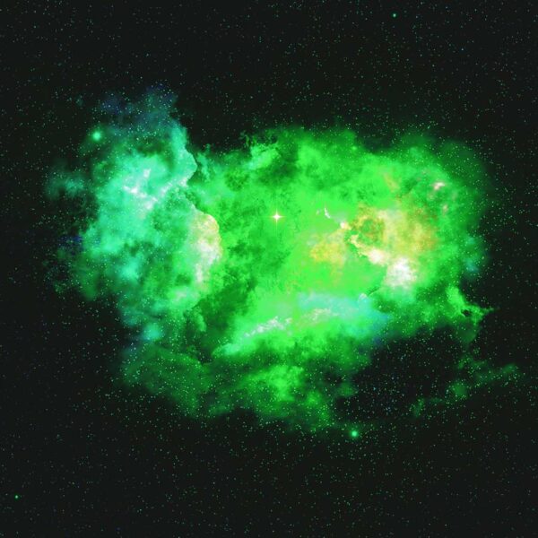 Vibrant green nebula with scattered stars, ideal for display with LED Box Frame’s customizable lighting effects.