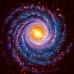 Spiral galaxy with vibrant purple and yellow hues, perfect for display in an LED Box Frame, adding a cosmic touch to your home decor.