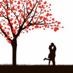 Romantic silhouette of a couple under a heart-shaped tree, displayed in a customizable LED Box Frame, perfect for enhancing your home decor with love and elegance.
