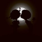 Romantic silhouette of a couple kissing under the moon, beautifully captured in an LED Box Frame to bring a touch of love and charm to your home decor.