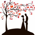 Romantic silhouette of a couple holding hands beneath a heart-shaped tree, captured in an eco-friendly LED Box Frame, perfect for adding warmth and love to any space.