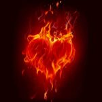 Fiery heart shaped flames glowing brightly, captured in stunning detail, ideal for a passionate LED Box Frame display.