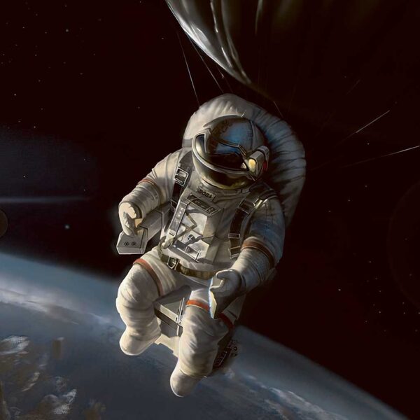 An astronaut floating in space with Earth in the background, capturing the beauty of the cosmos.