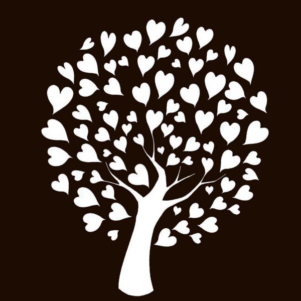 Heart-shaped tree with white leaves on a dark background, representing love and affection, displayed in an LED Box Frame.