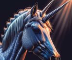 A majestic unicorn with a shining horn, captured in a dramatic light, showcasing its powerful and mystical presence.