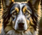 Close-up of an Australian Shepherd dog, perfectly illuminated in a customizable LED Box Frame for vibrant home decor.