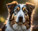 Australian Shepherd dog portrait illuminated in a customizable LED Box Frame, perfect for home decor.