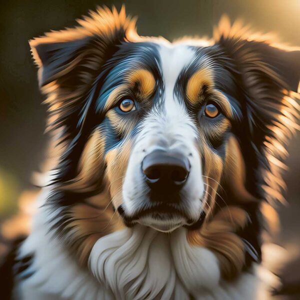 Australian Shepherd dog portrait illuminated in a customizable LED Box Frame, perfect for home decor.