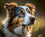 Close-up of a beautifully detailed Australian Shepherd dog portrait, designed for display in an LED Box Frame.