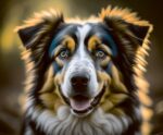 Stunning portrait of an Australian Shepherd dog, highlighted with soft lighting for a captivating LED Box Frame display.