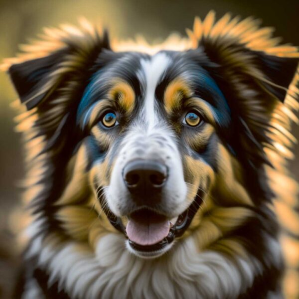 Stunning portrait of an Australian Shepherd dog, highlighted with soft lighting for a captivating LED Box Frame display.