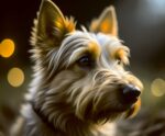 Australian Terrier dog portrait with a bokeh effect, perfect for display in an LED Box Frame to enhance your home decor.