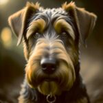 Close-up image of a charming Airedale Terrier, displaying its distinct fur texture and gentle expression, beautifully framed with LED light for an elegant home decor piece.