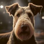 Close-up portrait of an Airedale Terrier with a distinctive beard and fur, beautifully showcased in a customizable LED Box Frame, adding elegance to any room.