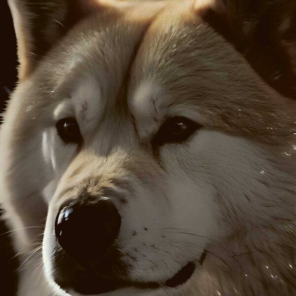 Stunning portrait of an Akita dog, exuding strength and grace, captured in an enchanting moment perfect for display in an LED Box Frame, an eco-friendly home decor solution.