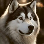 Close-up of an Alaskan Malamute in LED Box Frame with customizable LED lighting for elegant and eco-friendly home decor.