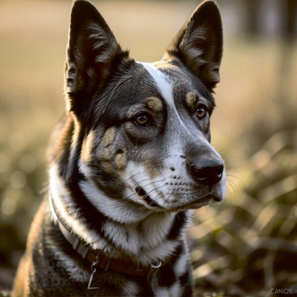 Australian Cattle Dog gazing into the distance, displayed in a custom LED Box Frame with modern design.