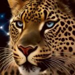 Close-up of a stunning leopard with striking blue eyes, showcased in a customizable LED Box Frame for unique and vibrant home decor.