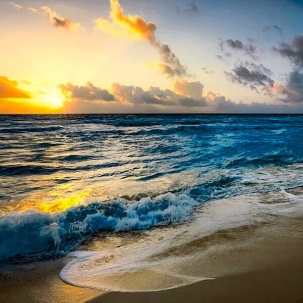 Beautiful sunset over the ocean captured in an LED Box Frame, enhancing your home decor with energy-efficient lighting.