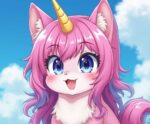 Cute pink anime cat girl with unicorn horn and blue eyes – LED light box frame