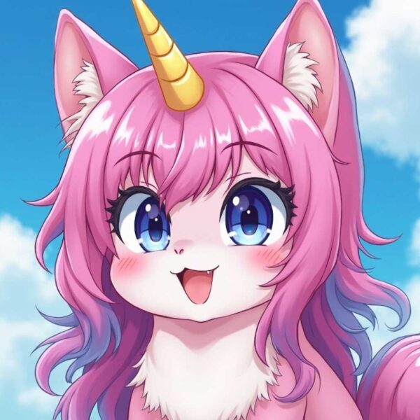 Cute pink anime cat girl with unicorn horn and blue eyes – LED light box frame