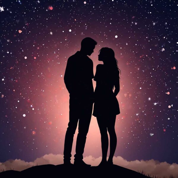 Romantic couple silhouette under a starry sky in an energy-efficient LED Box Frame with customizable lighting.