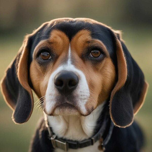 Close-up portrait of a Beagle dog in a natural setting, displayed in an energy-efficient LED Box Frame.