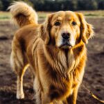 A heartwarming portrait of a Golden Retriever standing outdoors, captured with warm, glowing light and displayed in an energy-efficient LED Box Frame, enhancing its beauty with a customizable eco-lit glow.