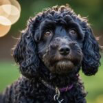 A close-up portrait of a curly-haired Cockerpoo with a blurred background, highlighted in an eco-friendly LED Box Frame to showcase its beauty.