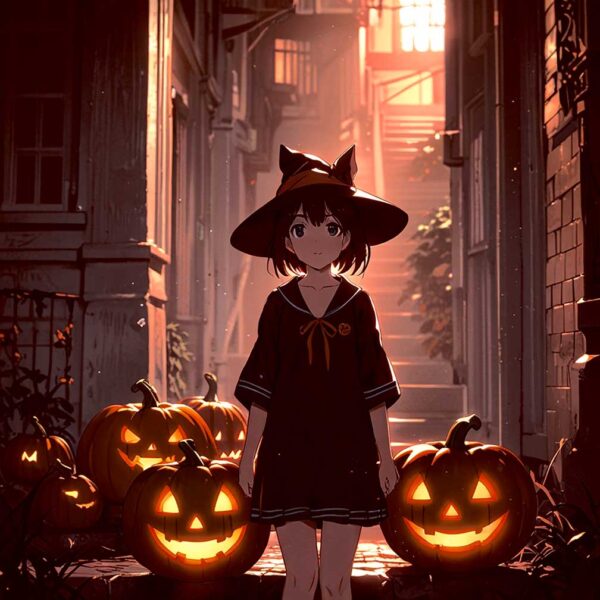 Halloween LED Box Frame 09 – Little Witch and Jack-O’-Lantern Alley